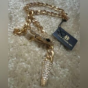 House of Harlow NWT adjustable snake pave necklace, gold tone & glass rhinestone
